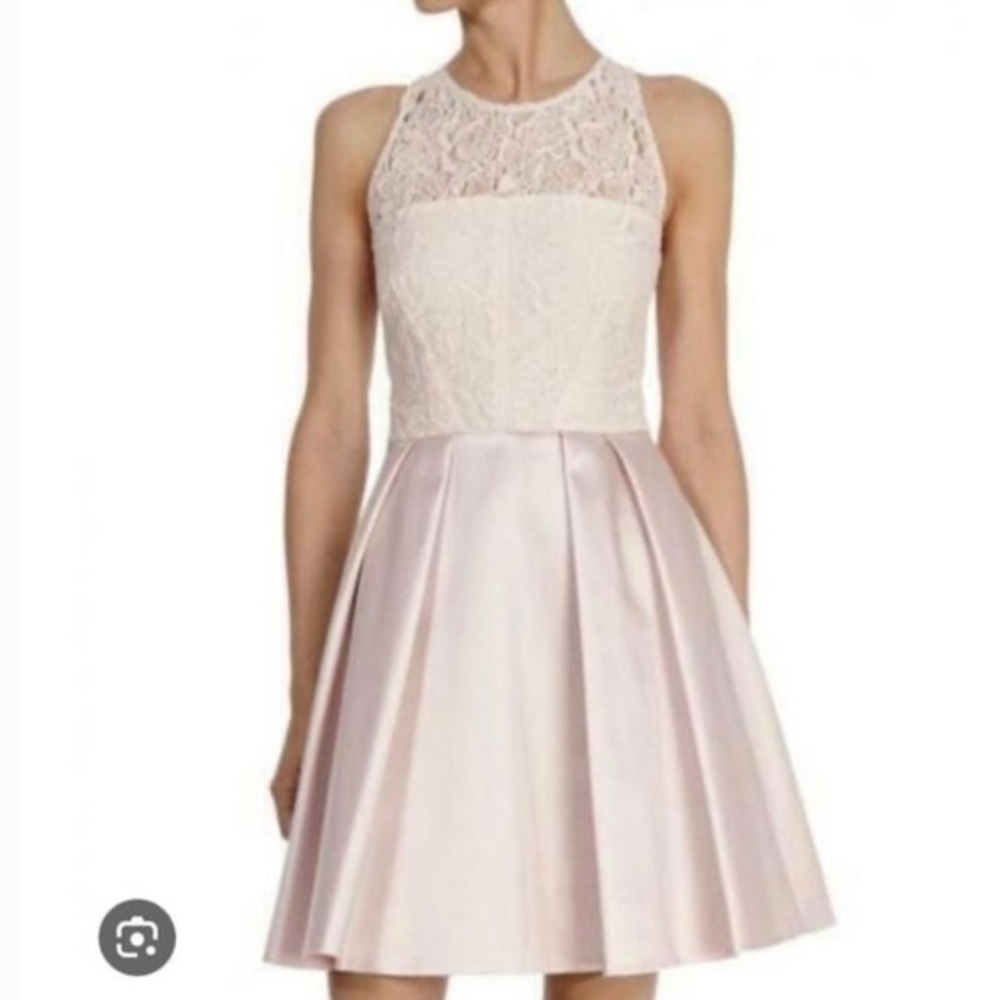 Karen Millen Pale Blush Lace-Top Mini Dress